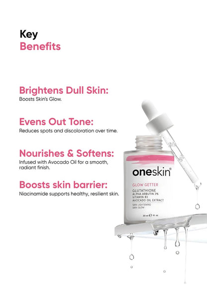 Glow Getter - Glutathione Alpha Arbutin 2%, Vitamin B3, Avocado Oil Extract - 30ml