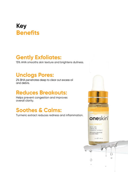 Peel Perfect AHA 15% + BHA 2%, Turmeric Extract - 5ml - Travel Size